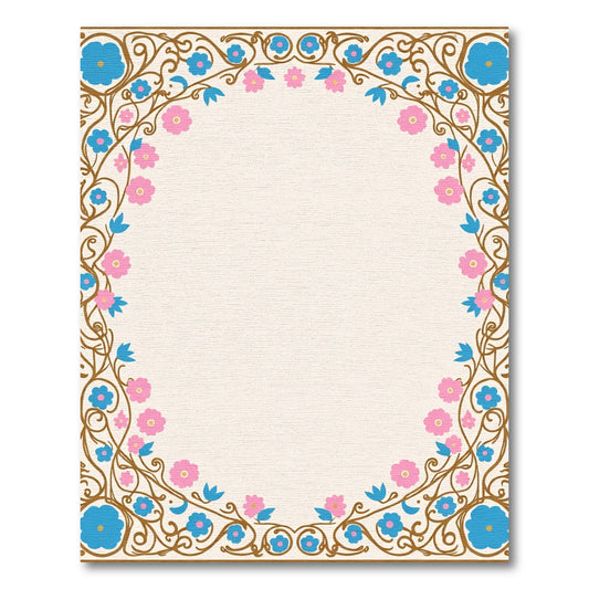 Whimsical Blue Pink Floral Vines Rug