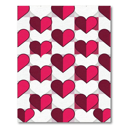 Crimson Magenta Heart Grid Rug
