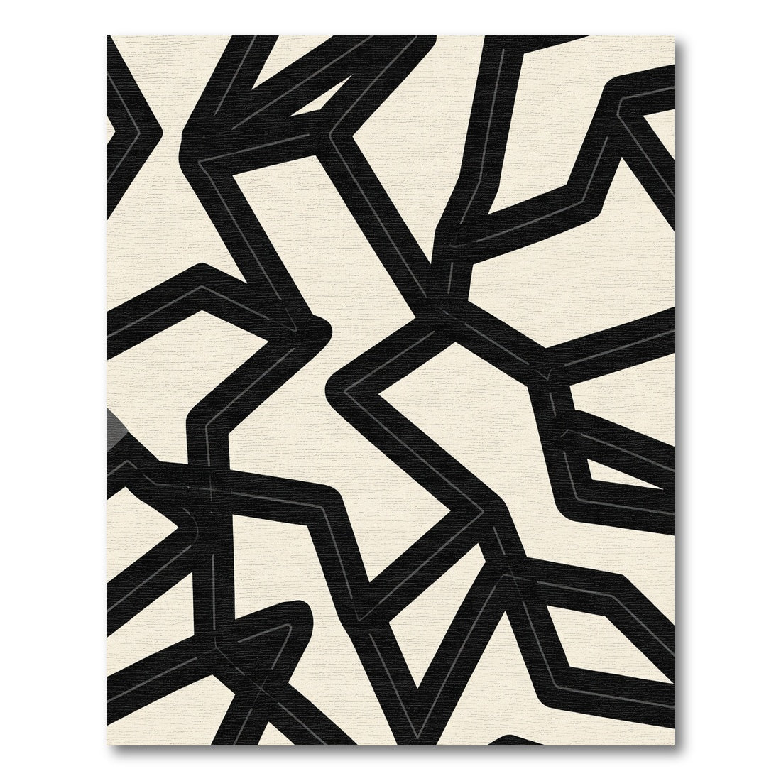 Black Creased Lines Cream Canvas Rug