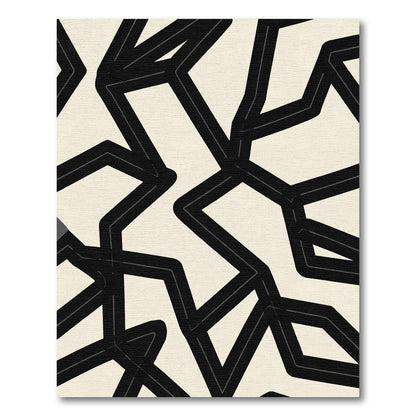Black Creased Lines Cream Canvas Rug