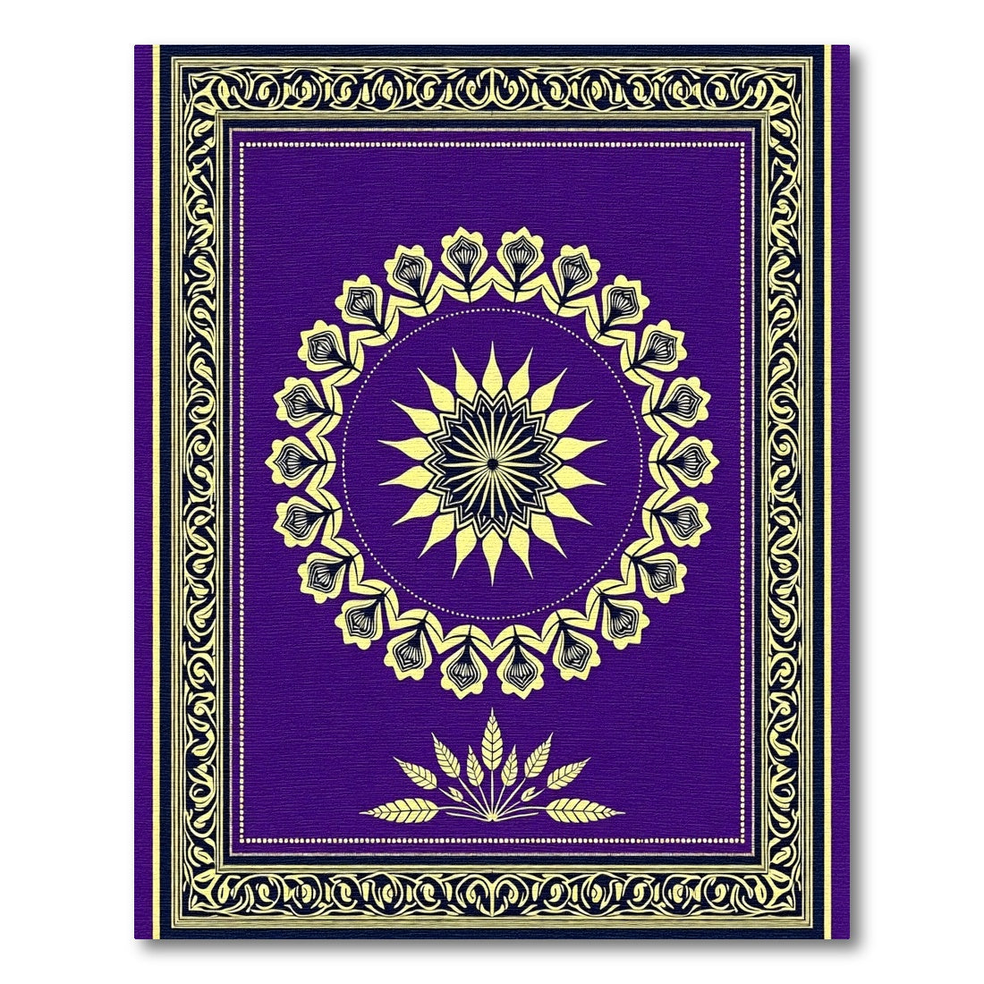 Golden Sunburst Mandala Purple Rug