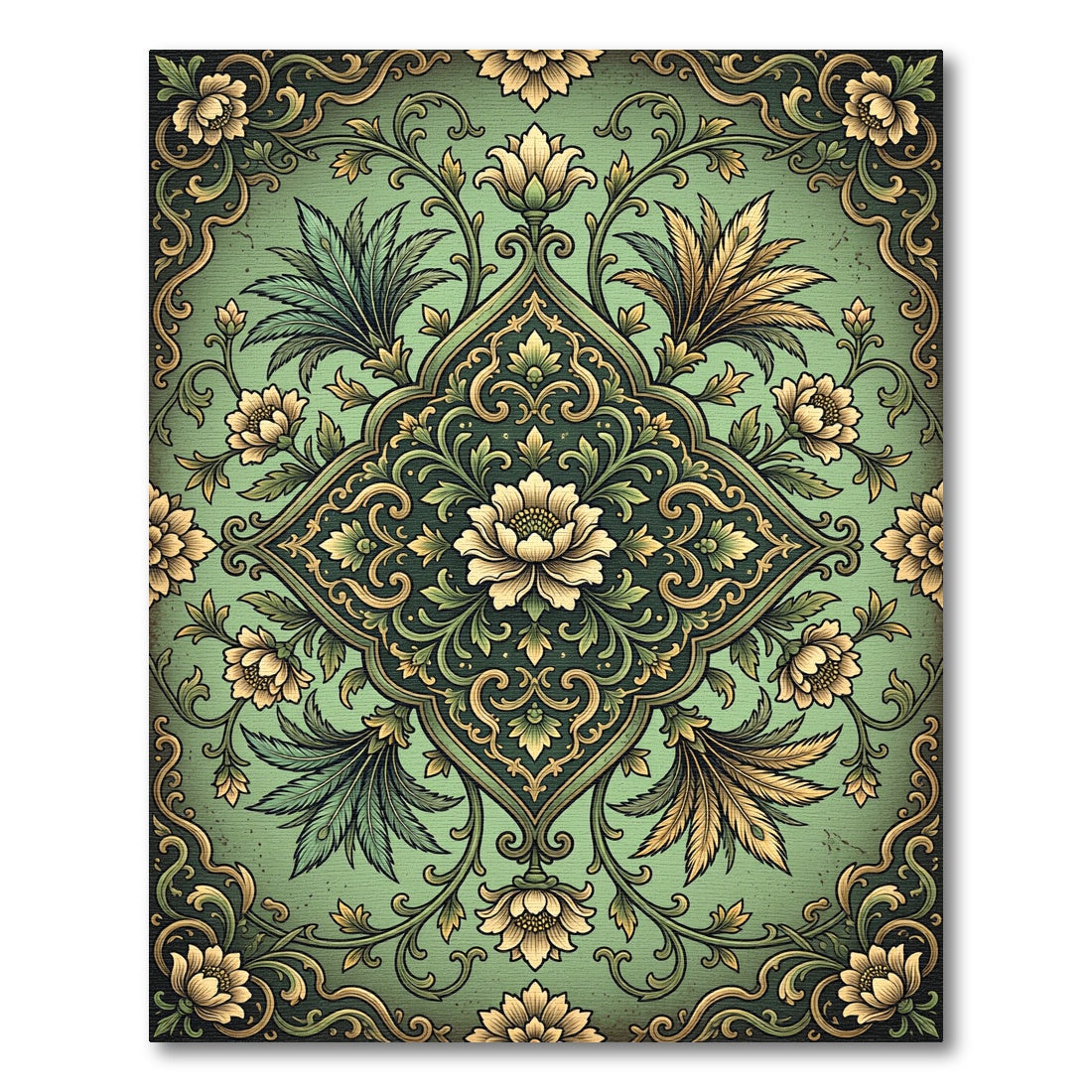 Verdant Floral Medallion Arrangement Rug