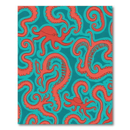 Coral Octopus Tentacles Teal Rug