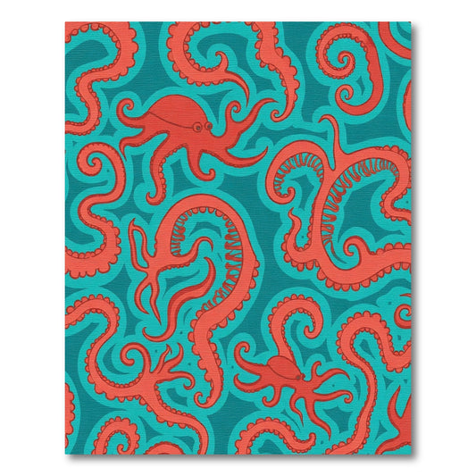 Coral Octopus Tentacles Teal Rug