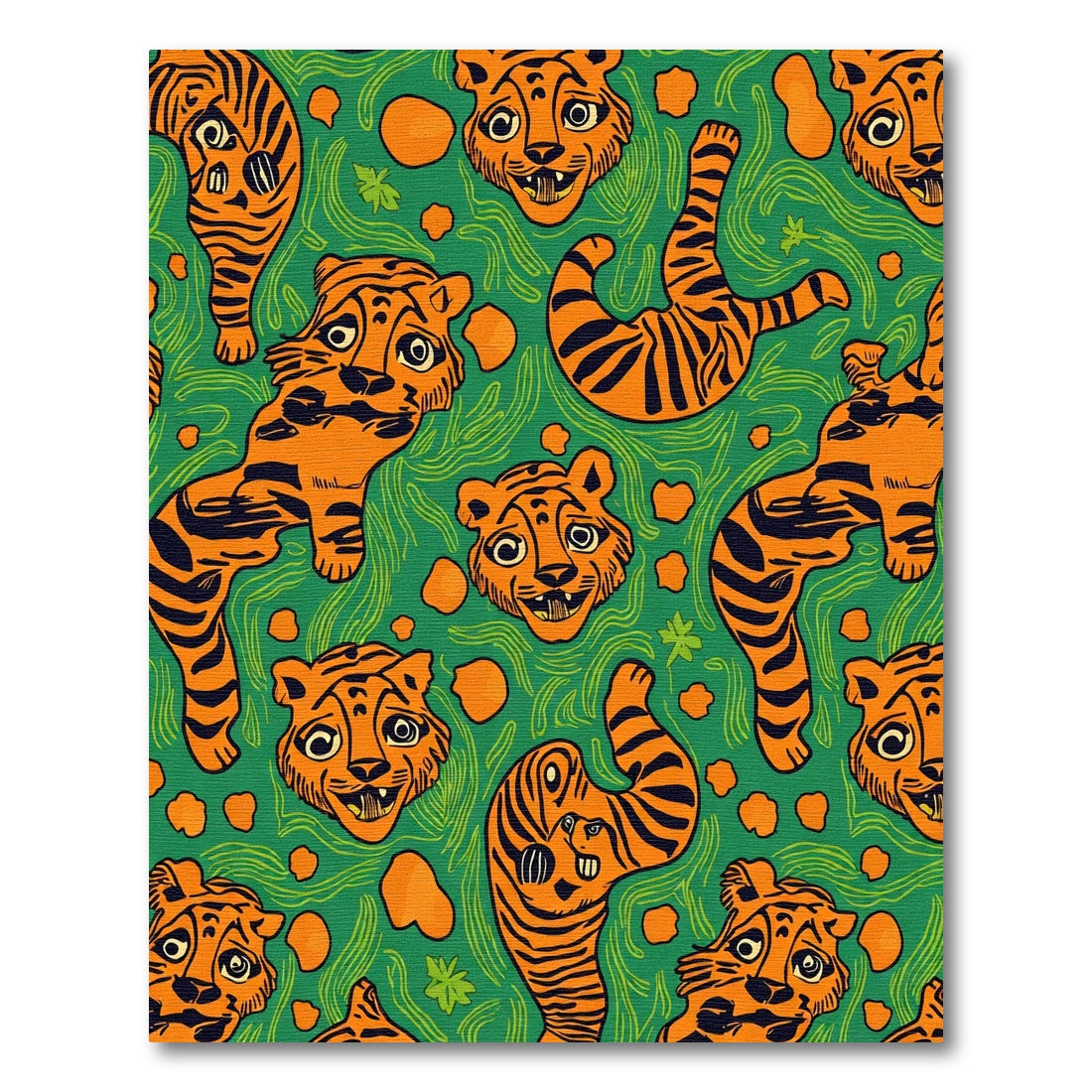 Whimsical Orange Tiger Green Jungle Rug