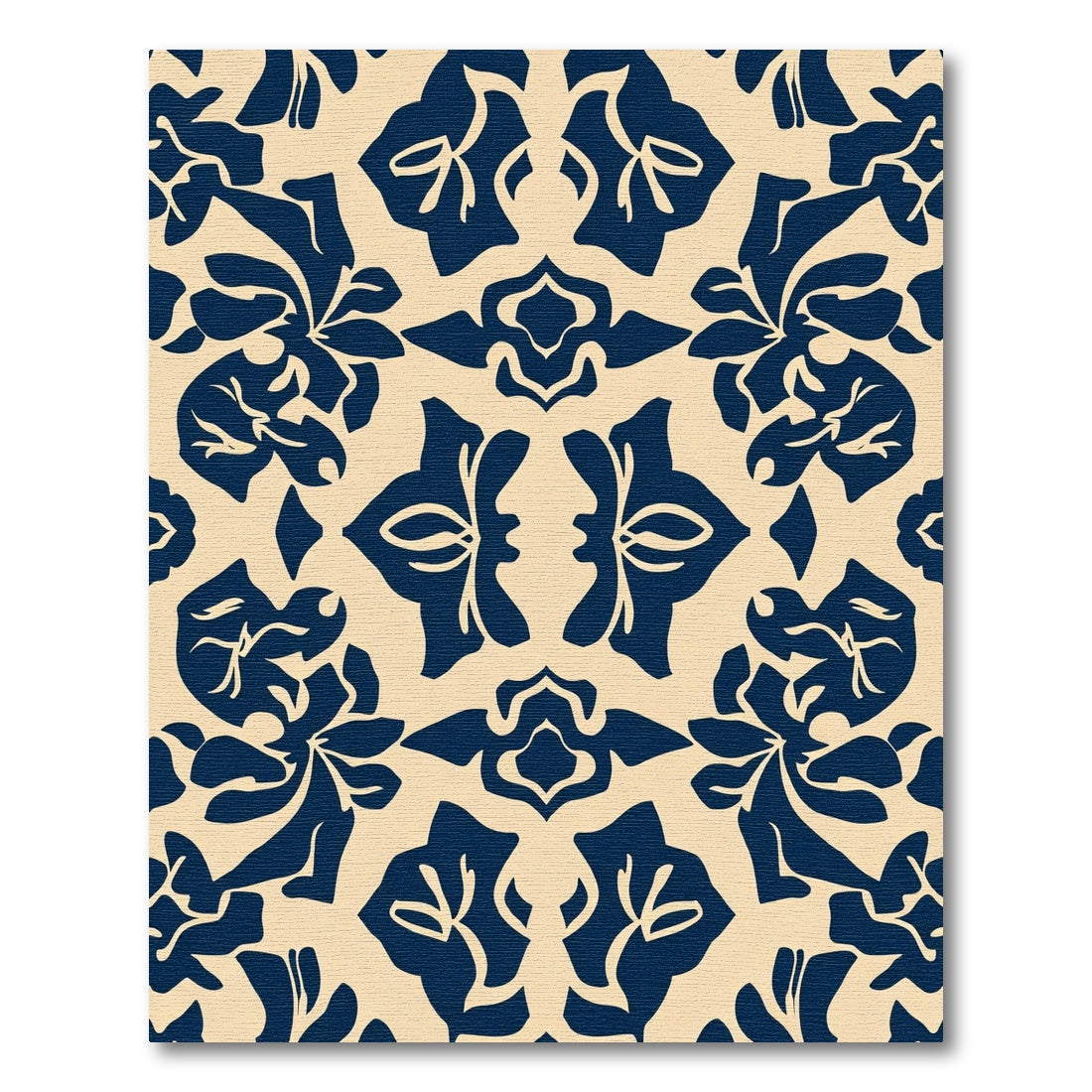 Navy Floral Damask Silhouette Rug