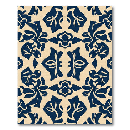 Navy Floral Damask Silhouette Rug