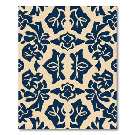 Navy Floral Damask Silhouette Rug