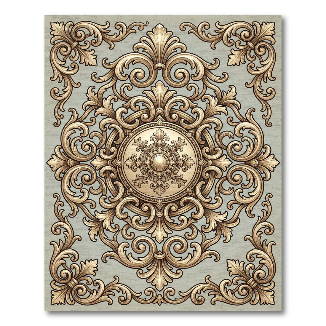 Golden Baroque Swirl Medallion Rug