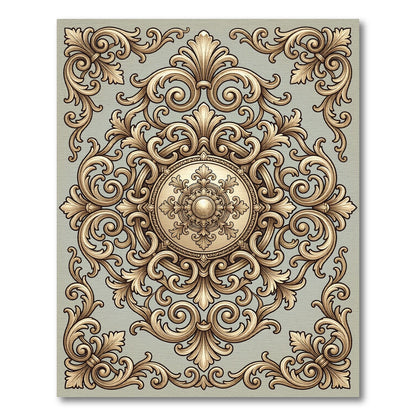 Golden Baroque Swirl Medallion Rug