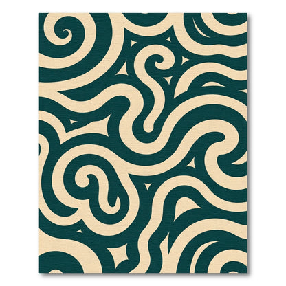 Dark Teal Cream Swirls and Curves Rug