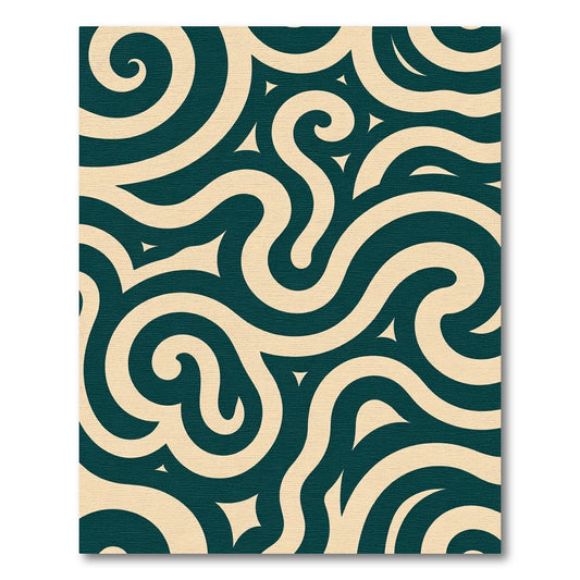 Dark Teal Cream Swirls and Curves Rug