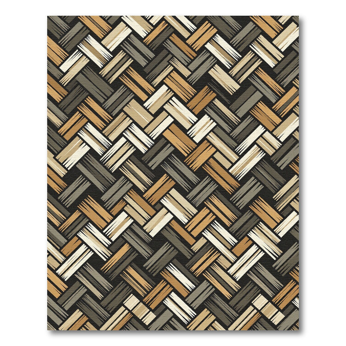 Woven Beige Brown Basketweave Diamond Rug