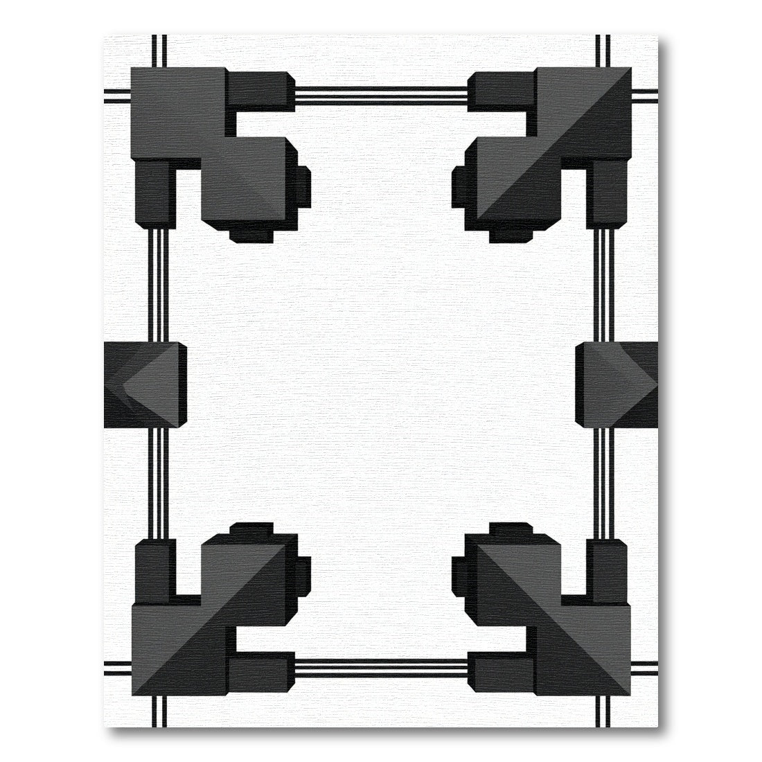 Black Geometric Cube Frame Rug