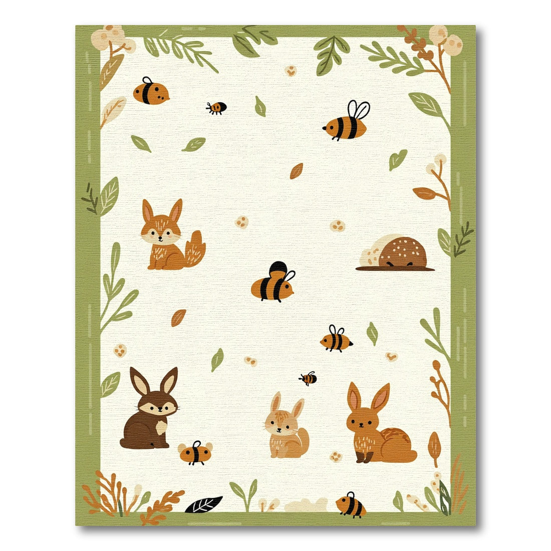 Whimsical Woodland Creatures Bees Rabbits Fox Rug