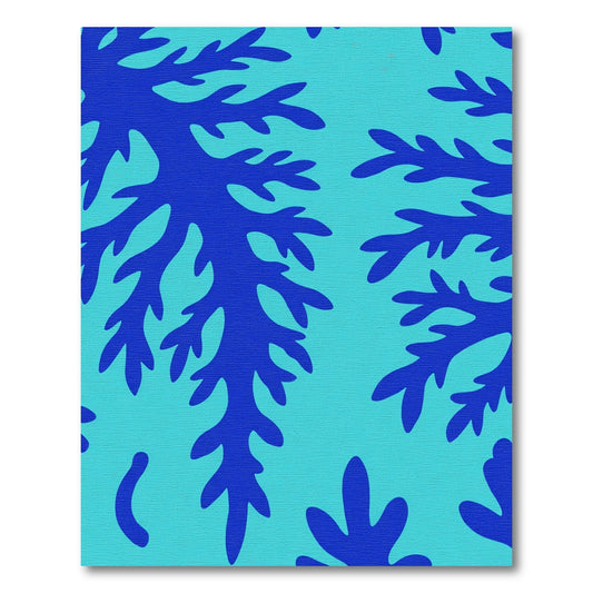 Deep Blue Fern Coral Pattern Rug
