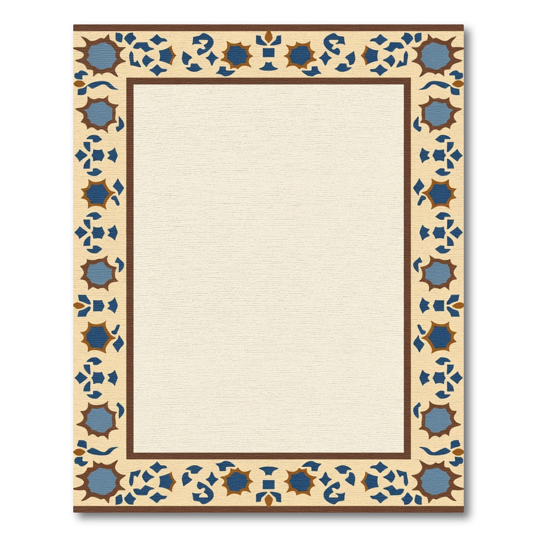 Brown Blue Geometric Starburst Frame Rug