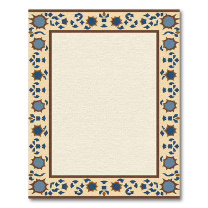 Brown Blue Geometric Starburst Frame Rug