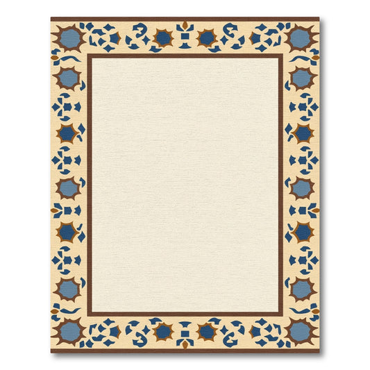 Brown Blue Geometric Starburst Frame Rug