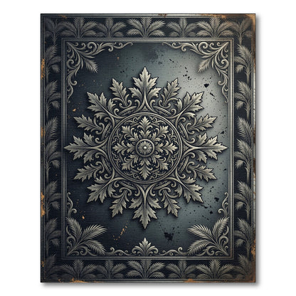 Ornate Charcoal Silver Filigree Medallion Rug