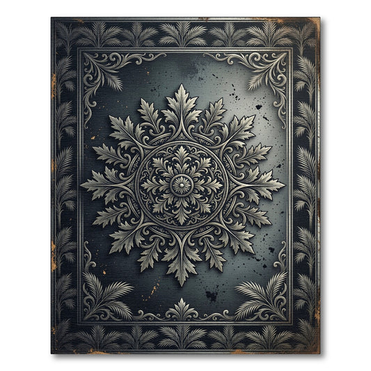 Ornate Charcoal Silver Filigree Medallion Rug