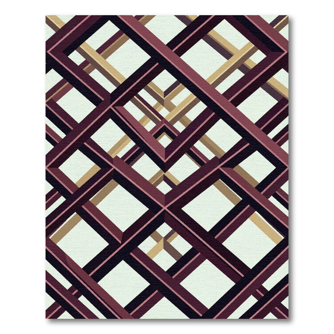 Geometric Lattice Crimson and Golden Abstract Rug