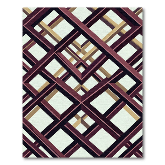 Geometric Lattice Crimson and Golden Abstract Rug