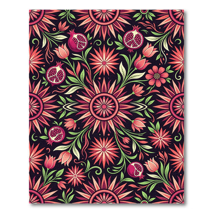 Radiant Pomegranate Floral Art Nouveau Rug