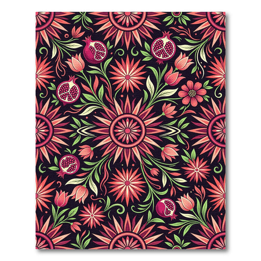 Radiant Pomegranate Floral Art Nouveau Rug