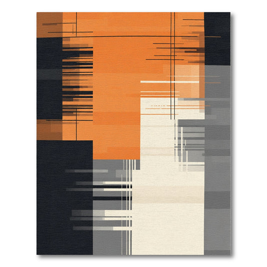 Modern Orange Abstract Geometric Lines Rug