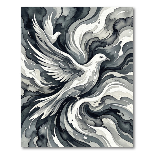 Monochromatic White Doves Swirling Clouds Rug
