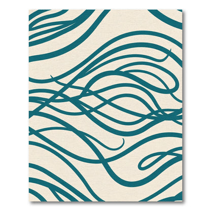 Deep Teal Organic Swirls Cream Rug