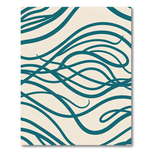 Deep Teal Organic Swirls Cream Rug