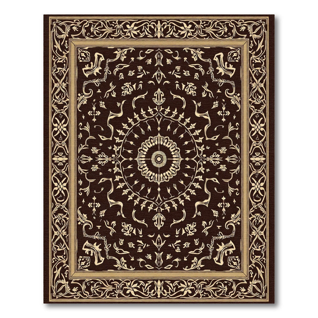 Ornate Gold Floral Medallion Dark Rug