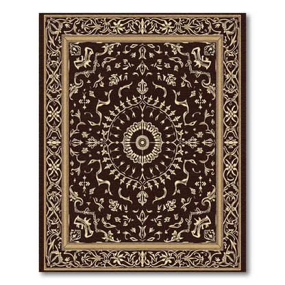 Ornate Gold Floral Medallion Dark Rug