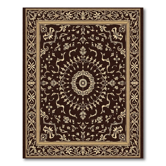 Ornate Gold Floral Medallion Dark Rug