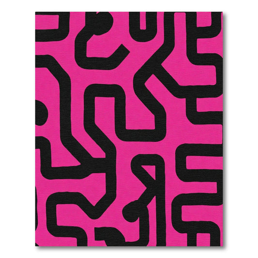 Hot Pink Maze Labyrinth Line Art Rug