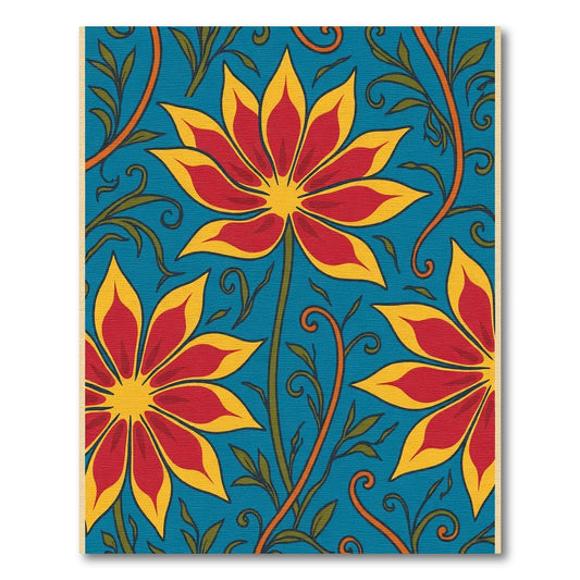 Red Yellow Floral Blue Vines Rug