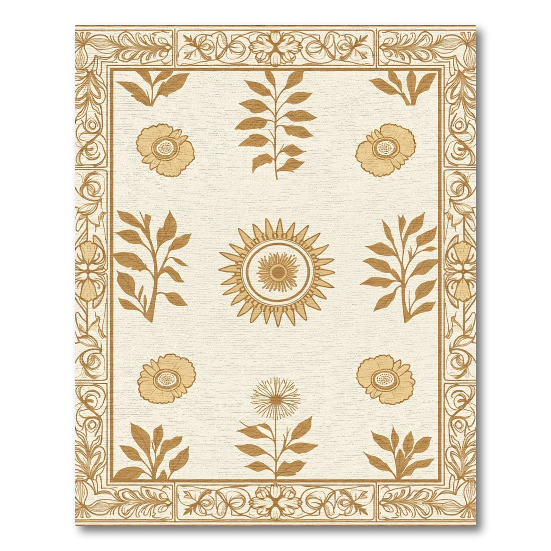 Brown Cream Botanical Art Nouveau Rug