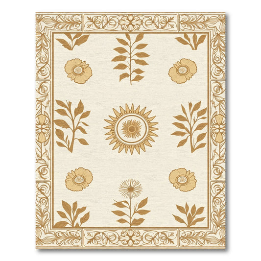 Brown Cream Botanical Art Nouveau Rug