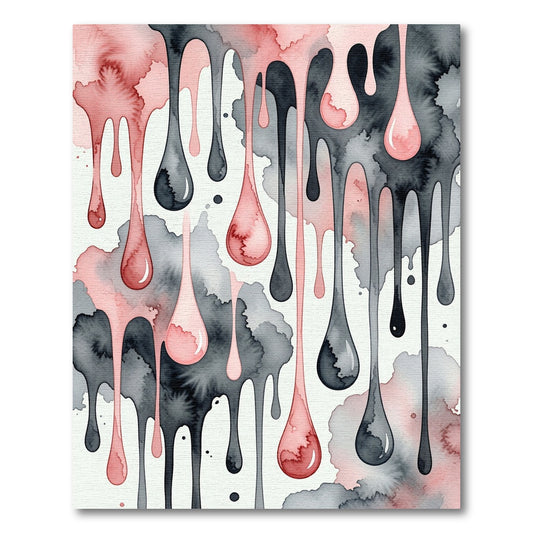 Watercolor Pink and Black Liquid Drip Rug
