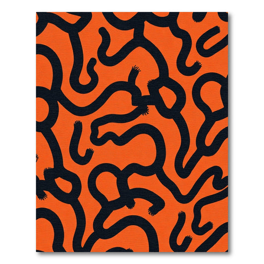 Bold Orange Black Abstract Swirls Rug