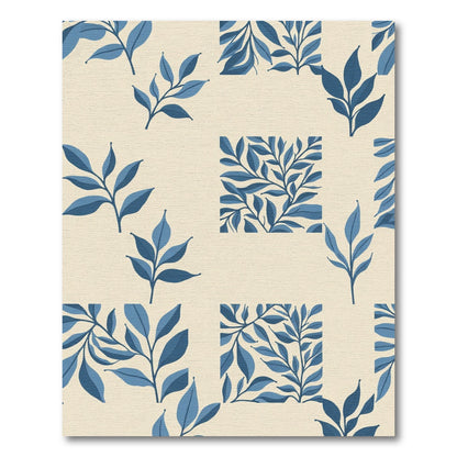 Blue Leaf Branch Square Motif Rug