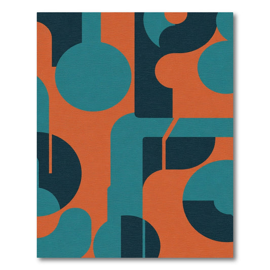Orange Teal Abstract Geometric Shapes Rug