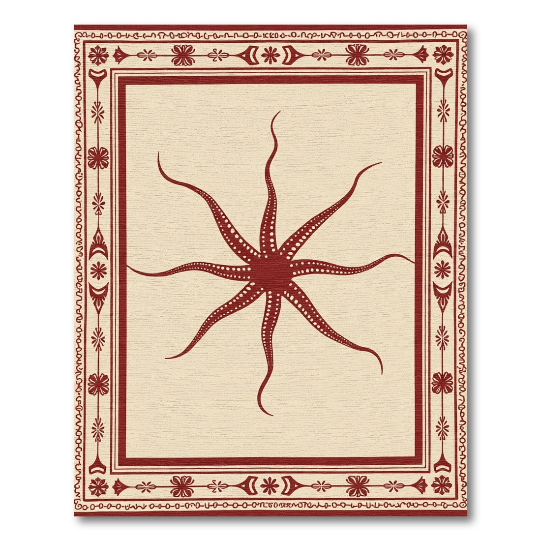 Crimson Octopus Celestial Border Rug