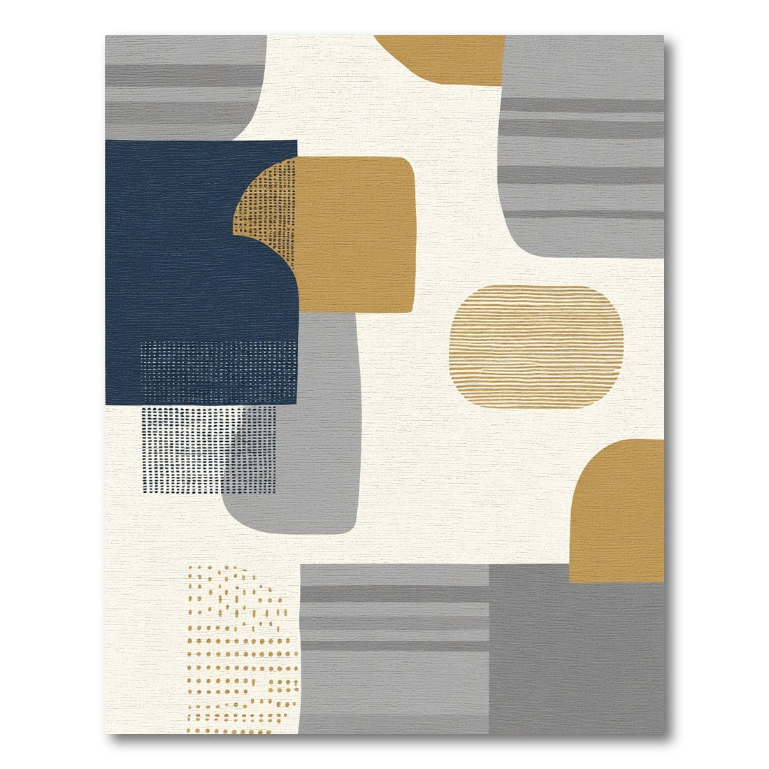 Mid Century Abstract Shapes Gold Blue Gray Rug