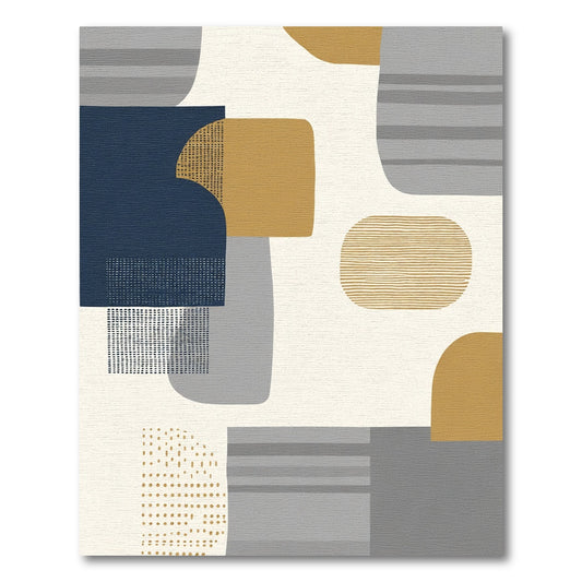 Mid Century Abstract Shapes Gold Blue Gray Rug