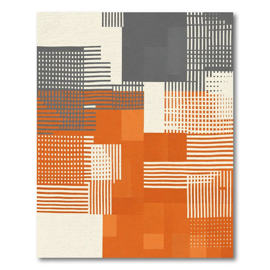 Modern Orange Grid Collage Rug
