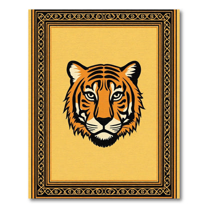 Orange Tiger With Black Tribal Border Rug