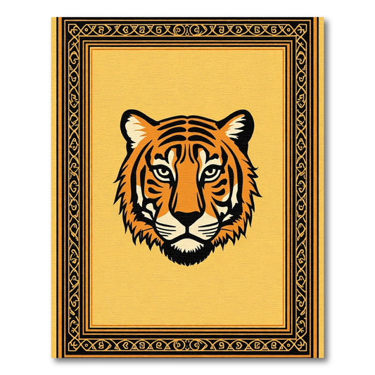 Orange Tiger With Black Tribal Border Rug